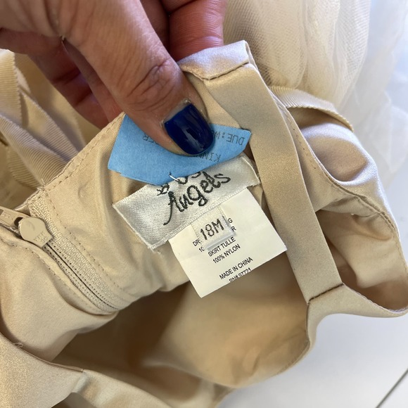 US Angels (18M 18 Mos) Flower Girl Satin Tulle Dress in Champagne Beige Wedding - Picture 7 of 9